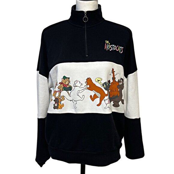 Disney The Aristocats Sweatshirt Embroidered Quarter-Zip Cats Oversized Sweater - Picture 5 of 12